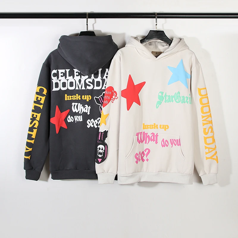 Y2k Graffiti Stars Letter Foam Streetwear Baggy Fleece Hoodies for Men and Women Pullover Ropa Hombre Sudaderas Sweatshirts