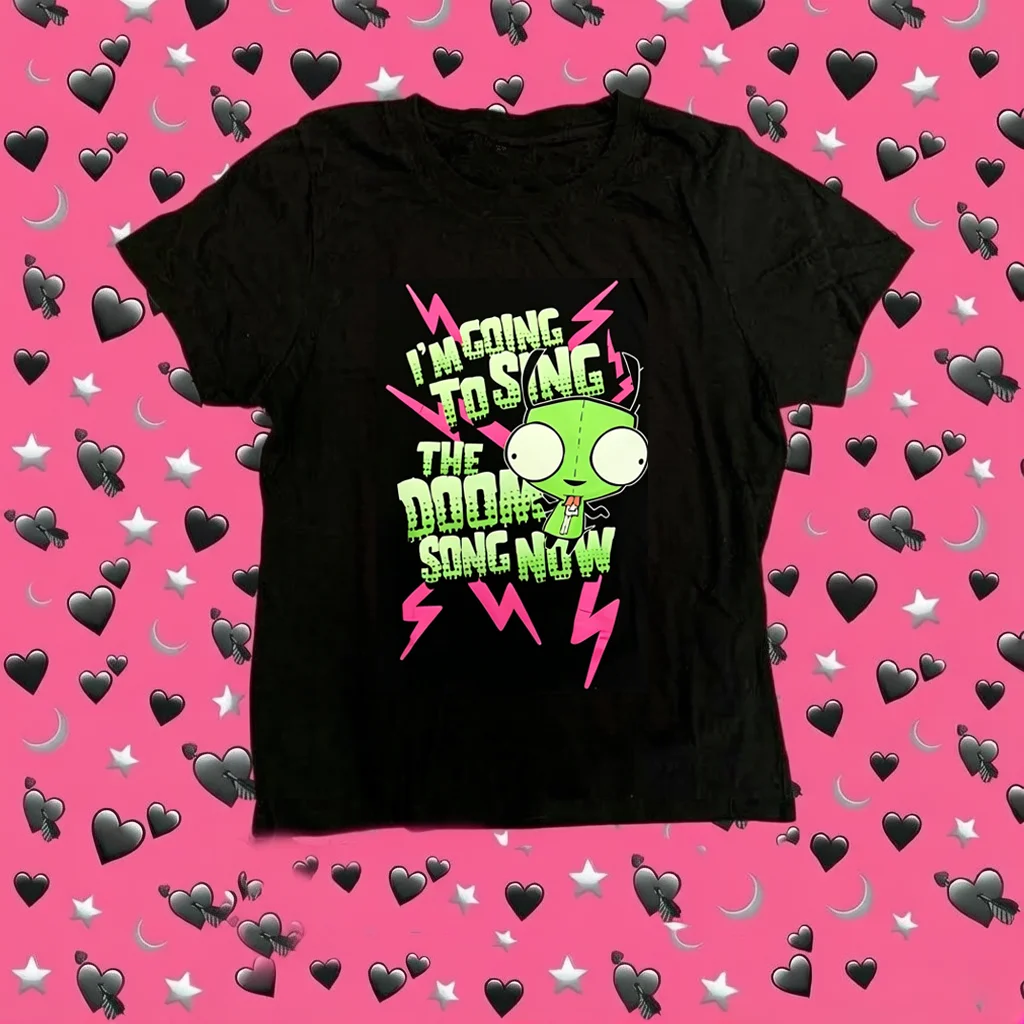 Y2k Women's Retro Clothing Pattern T-shirt Women's Open Navel Slimming T-shirt Gothic Kpop Emo view 4