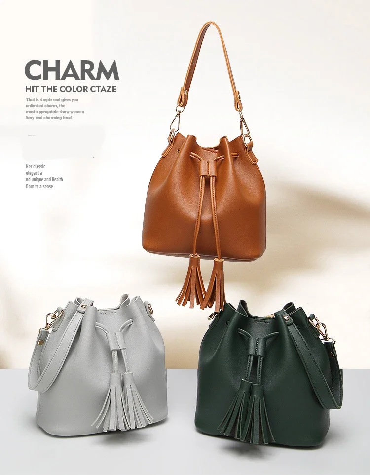 Fashion Bucket Shoulder Bags For Women Drawstring Crossbody Bag Female Messenger Bags Ladies PU Leather Handbag