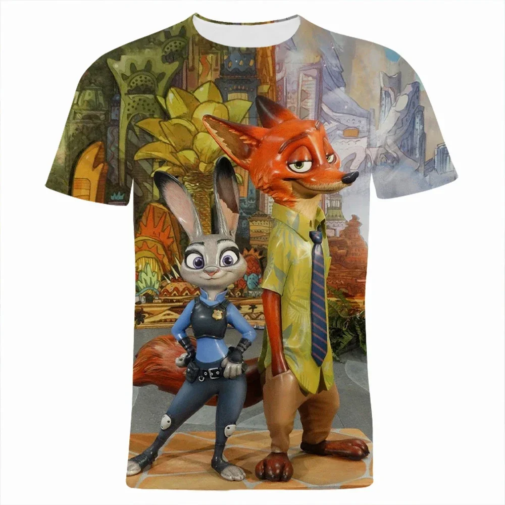 2024 disney zootopia impressão 3d t camisa para homens verão crianças camisetas de manga curta dos desenhos animados anime roupas crianças