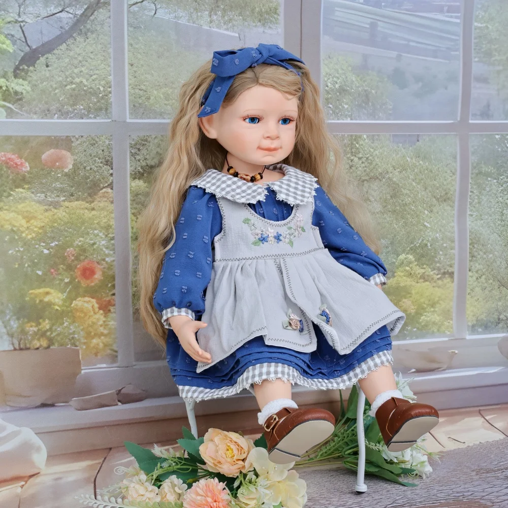 Cloveray boneca de porcelana realista original, 22 polegadas, estilo retrô europeu, boneca de cerâmica sentada, arte colecionável de alta qualidade