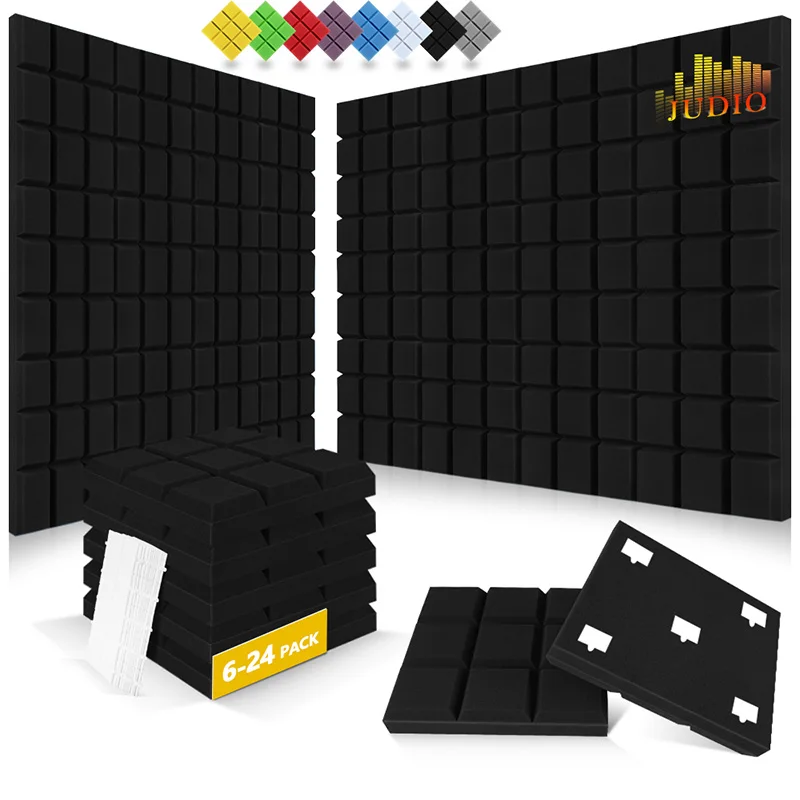 

Acoustic Foam Panels Black 6/12/24 Pcs, Home Studio Room Doors Self-adhesive Wall Panels, Soundproof Foam Padding Decoration