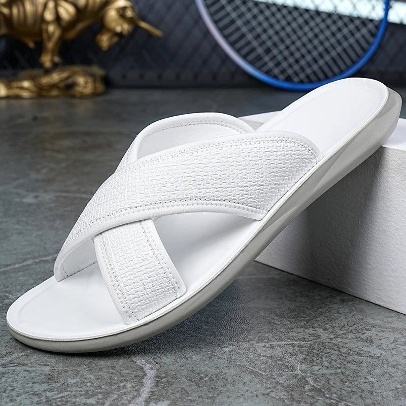 Men's Summer Casual Cross-Braided Slip-On Sandals Anti-Slip Wear-Resistant Outdoor Beach Shoes Soft-Soled Thong Slippers-2552