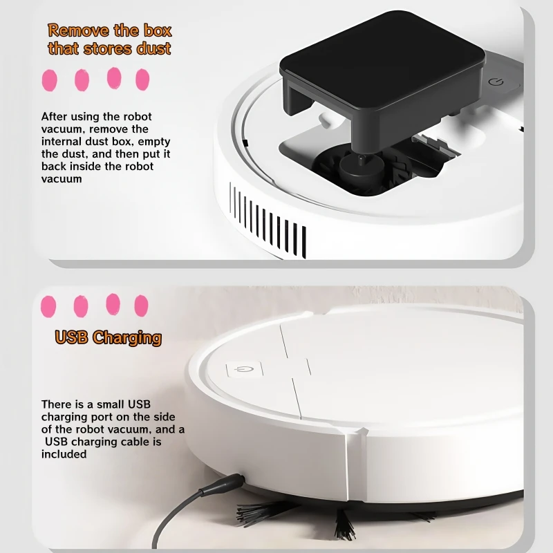 초박형 3-in-1 로봇 진공청소기 및 물걸레: 단단한 바닥, 애완동물 털, 타일 청소용 청소, 습식 및 건식 청소 - 자동 및 충전식