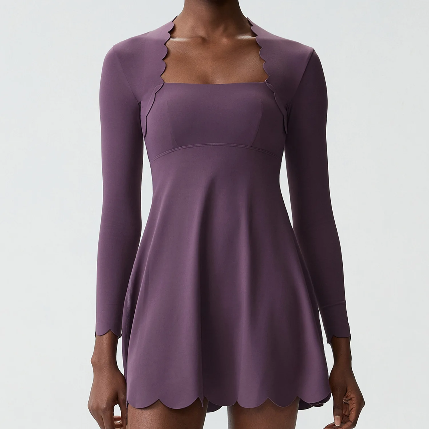 

Long Sleeve Tennis Dresses Outdoor Running Fitness Sports Dress Anti-light Yoga Suit Quick Drying Petal Edge dress for women