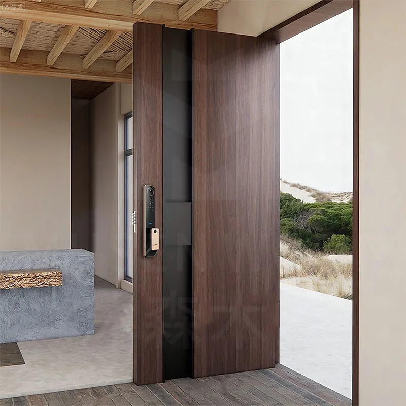Factory custom solid wood door villa single open off-axis door rural self-built house entrance door explosion-proof