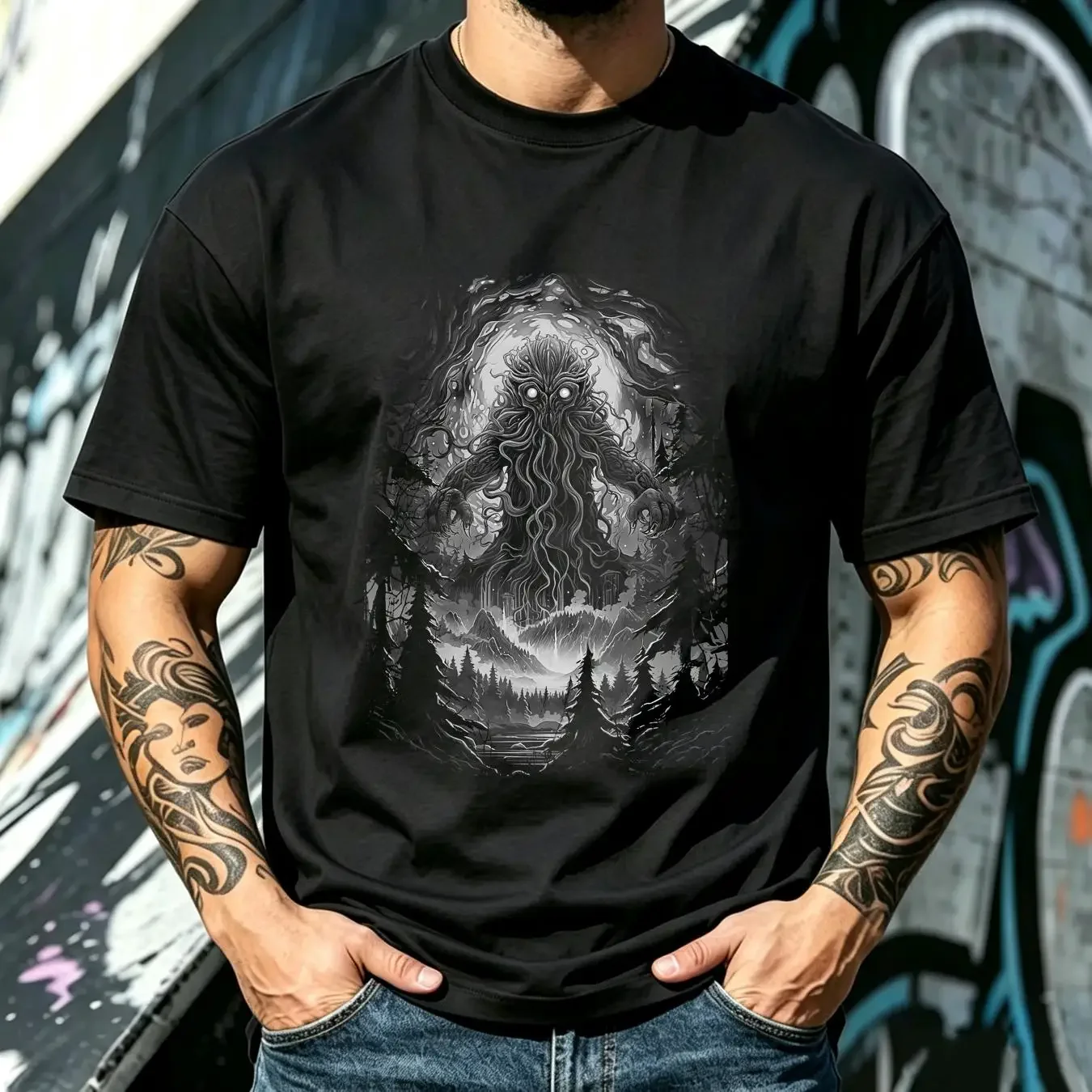 washed T Shirt Cthulhu Arboreal Anomalies Volcano Cotopaxi Edition long or short sleeves vintage Washed Versatile graphic