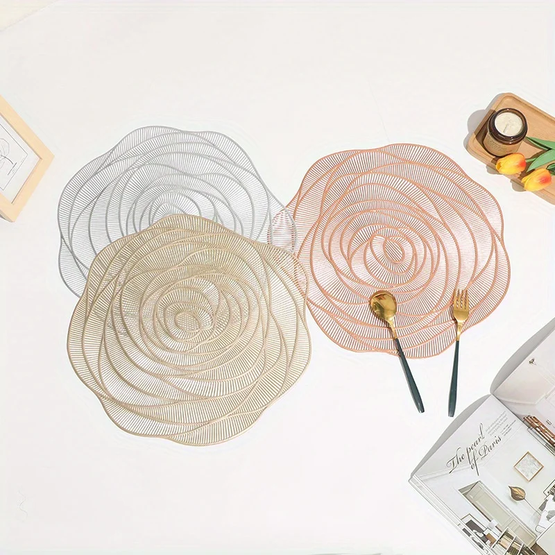 1Pc Rose Flower Placemats Restaurant Hollow PVC Decoration Meal Mat Anti-hot Dining Table Line Mat Coaster