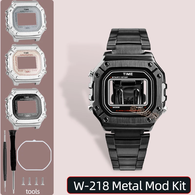 Upgrade Solid Metal Mod Kit For Casio Module 3224 W‑218H Watch Stainless Steel Case Bracelet Movement Housing Replacement Parts