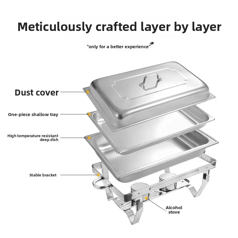 Stainless Steel Buffet Chafing Dish Rectangular Food Warmer Burner Heated Catering Equipment Hotel Restaurant Serving Pan