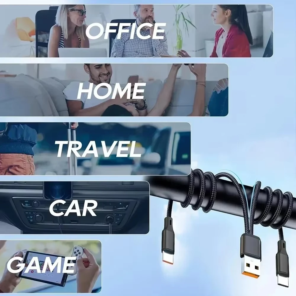 NNBILI 5A 2 in 1 Fast Charging Cable Y Splitter USB to Type C Micro USB Data Cord for Samsung Huawei Xiaomi Redmi Phones