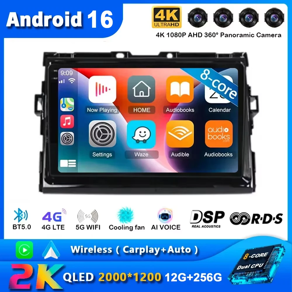 Android 16 For Toyota Previa Estima Tarago 2006-2012 Player Autoradio Multimedia Carplay Navigation GPS Stereo DVD BT Wireless