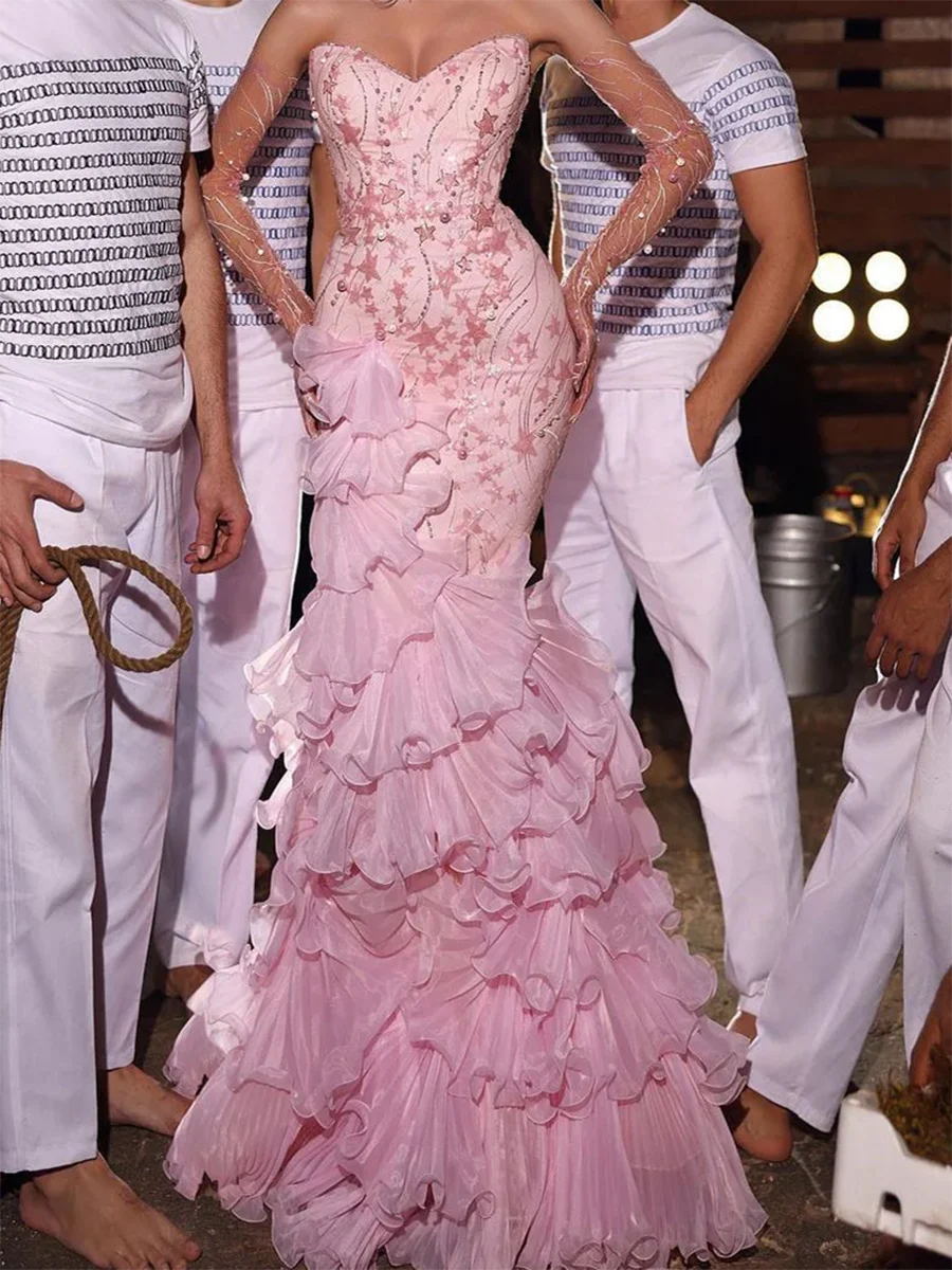 

Элегантные розовые бусы с аппликацией в виде блестящей звезды, многоуровневые вечерние платья русалки, платья для дня рождения, выпускного вечера по индивидуальному заказу