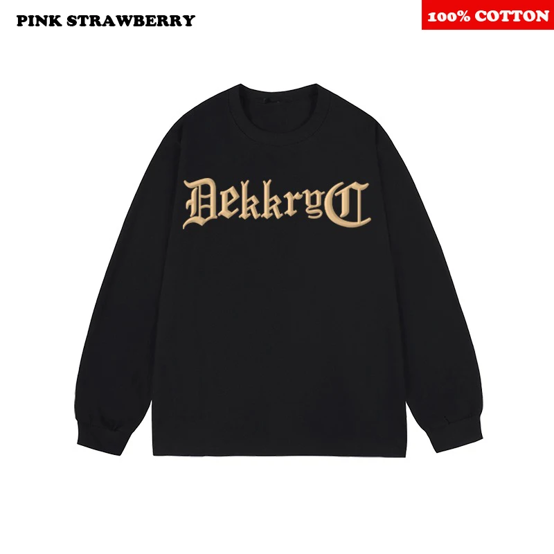 American Retro Letter Print T-shirt for men Autumn 2025 New 100% Cotton Long sleeved Casual Black T-shirt Y2k Tops Men clothing