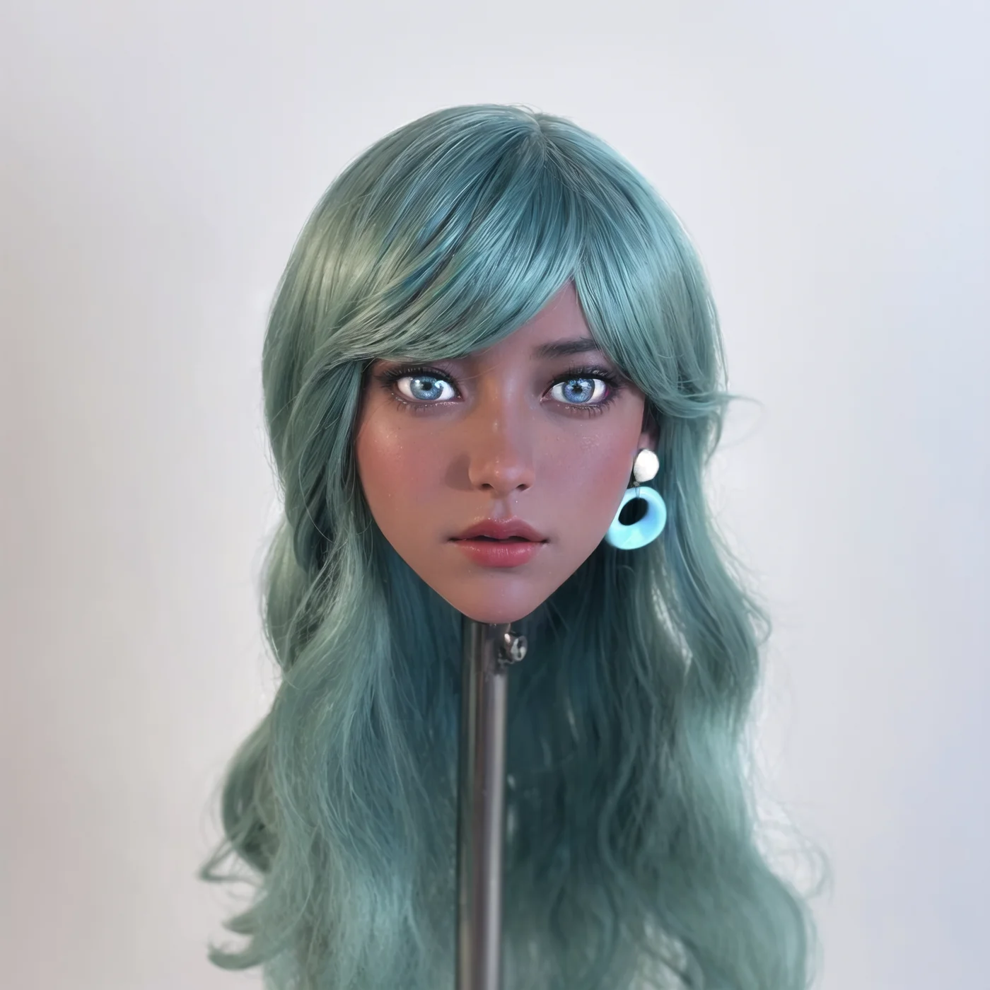 

Super sexy taupe female head model,with green wig,TPE material,soft texture,adult male toy, perfect female head model, new style