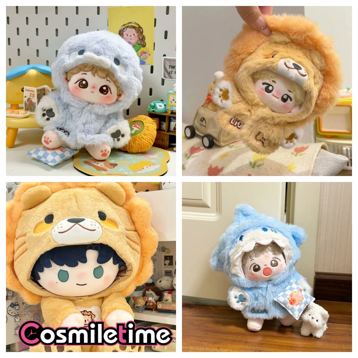 Cute Plush Jumpsuit For 10cm 20cm Cotton Doll Lion Shark Hoodie Doll Clothes Cartoon Doll Outfit Costume For Plush Dolls YZ