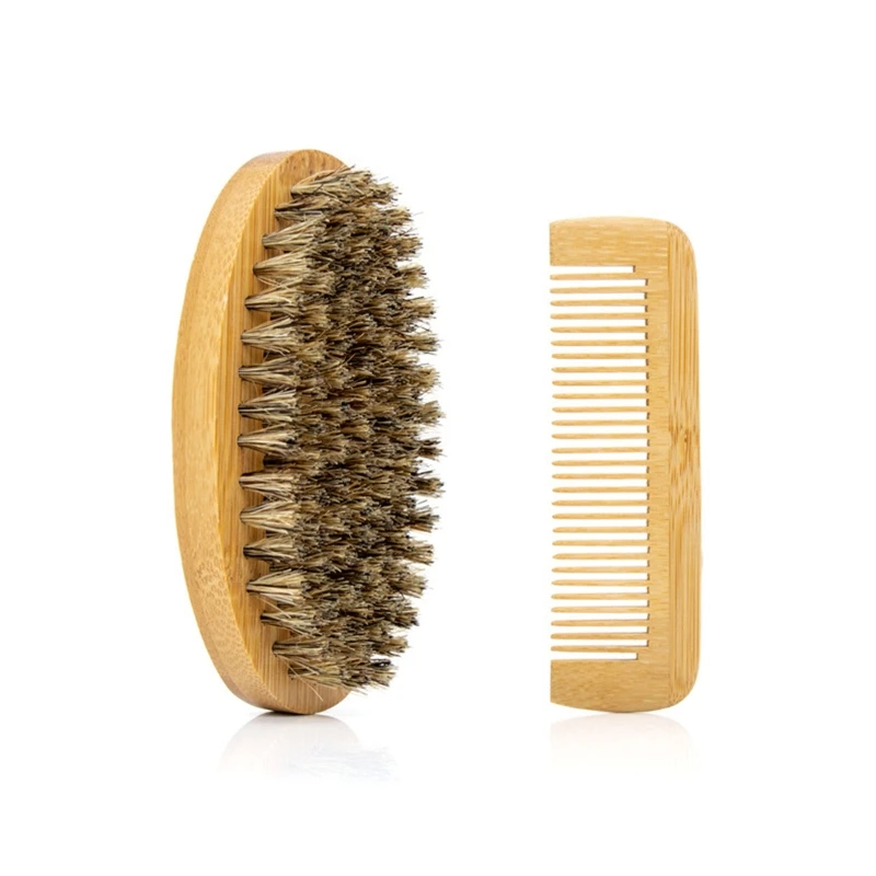 Men Beard Grooming Brush with Comb Mustache Brush Oval Handle for Facial Hair Boar Bristle Brush Adds & Dropship