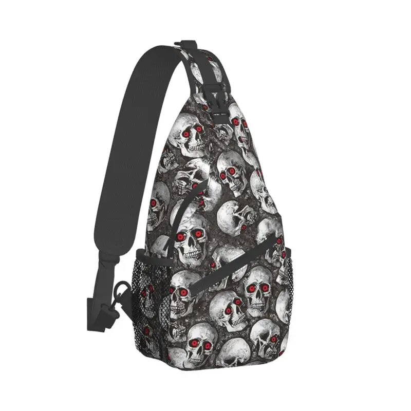 Gothic Skull Pattern Sling Bag for Men Fashion Halloween Occult Skeleton Shoulder Crossbody Chest Backpack Travel Hiking Daypack