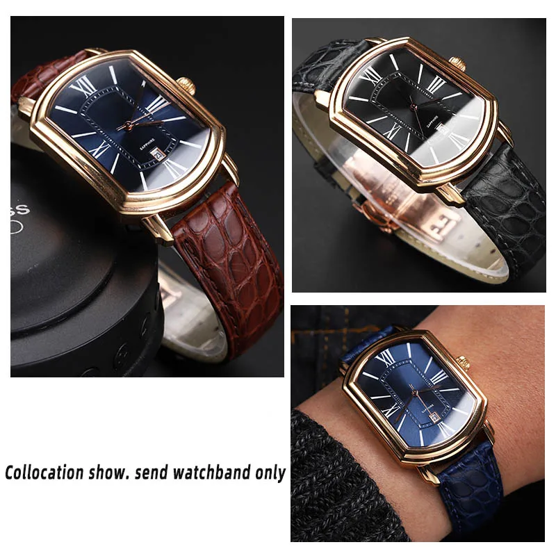 Crocodile cowhide watch strap Adapter Rossini square dial couple watch 3401/2402 butterfly buckle Universal watchchain waterprof