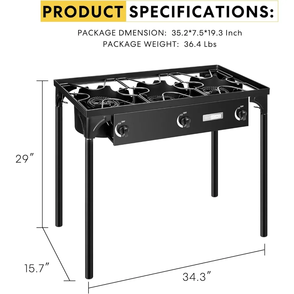 3 Burner Extra Large Charcoal BBQ Grill, Detachable Legs Stand for Camping Cookout, Outdoor Cooking Grill