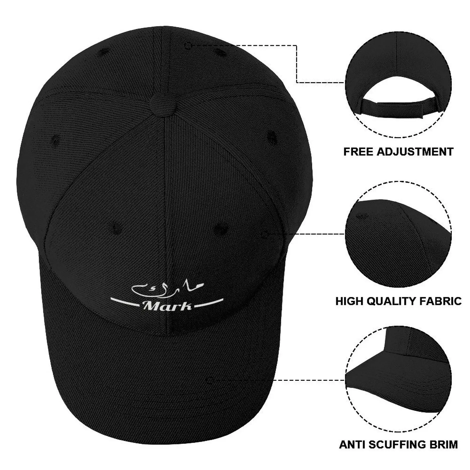 Mark ???? My Name in Arabic - Names in English & Hand-crafted Arabic Calligraphy Baseball Cap Hood Men's Caps Women's