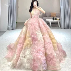 TULX Colorful Wedding Dresses Korea Photo Shoot Gorgeous Corset Bridal Gown Strapless A-line Chapel Train Ball Gown Corset Back