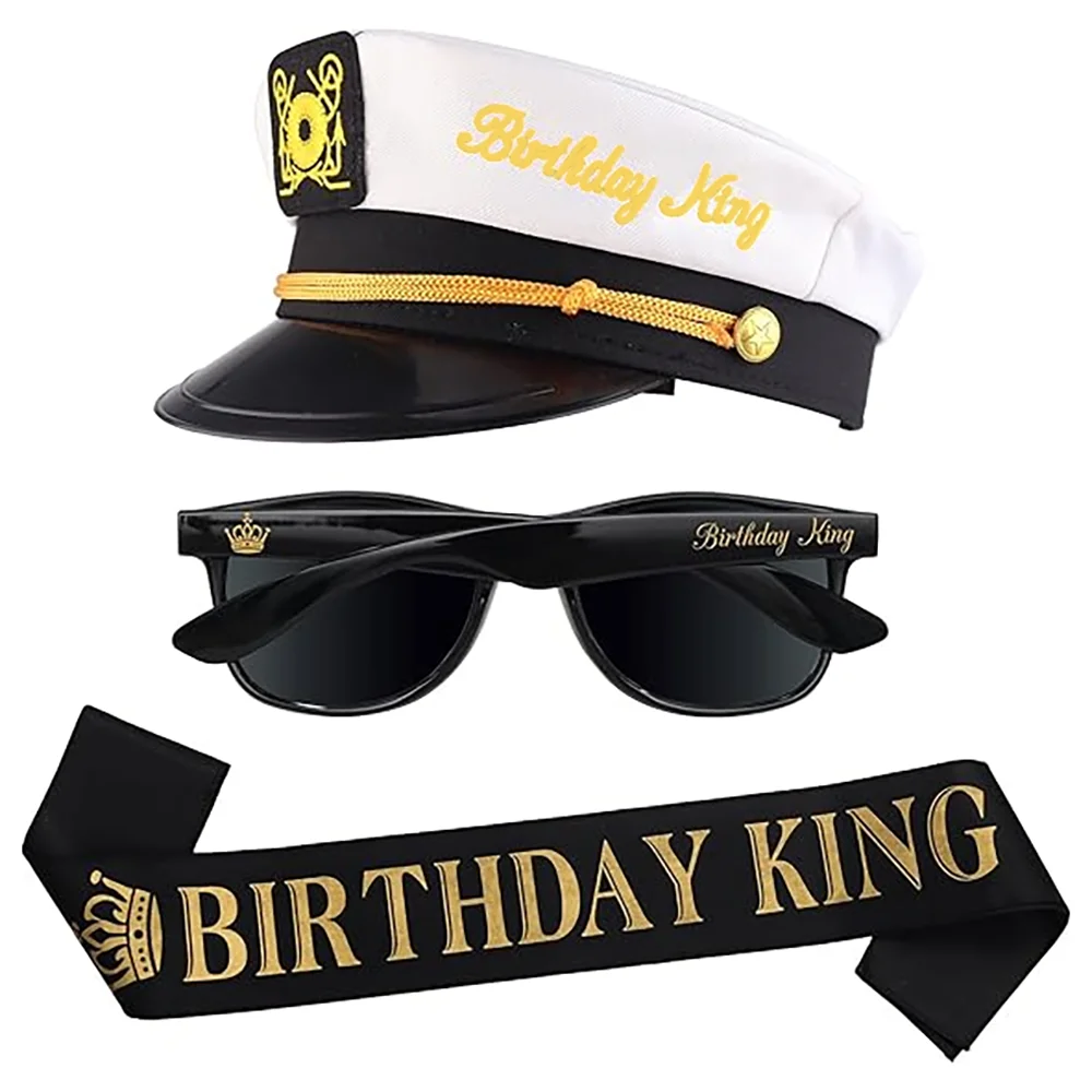 Birthday King Captain's Hat Sash Accessories Set 30th 40th Birthday Party Photo Prop Funny Supplies Joke Gift Ideas Celebration