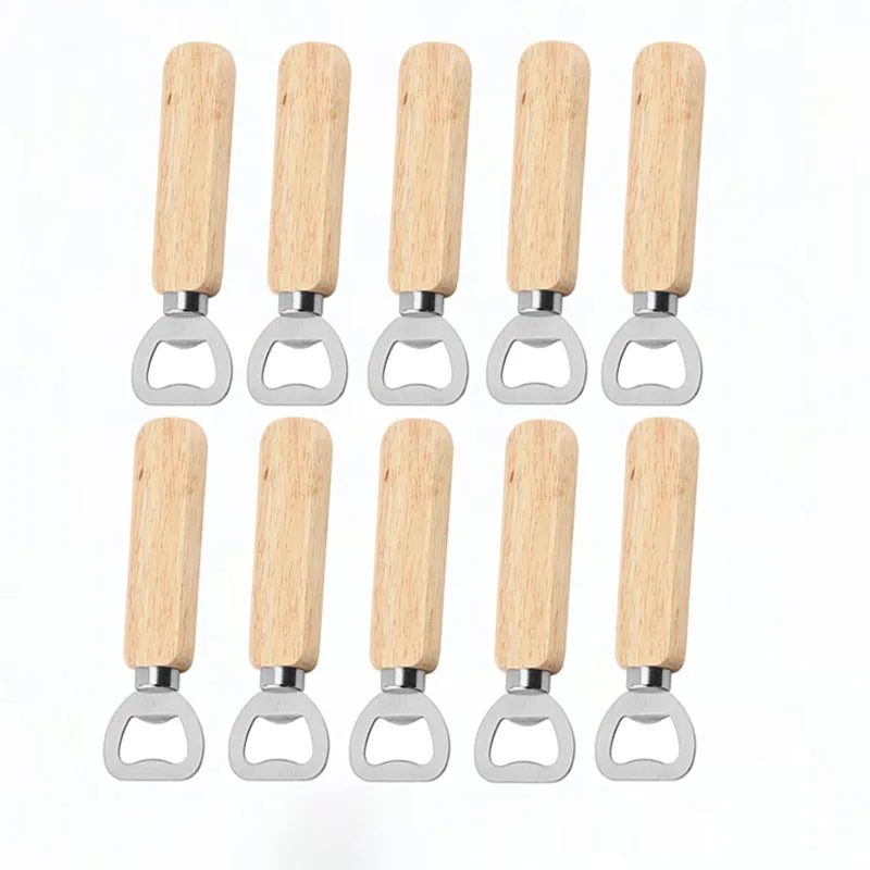 

10Pcs Wine Opener Bartender Bottle Opener Rubber Wood Handheld Wine Beer Soda Glass Cap Bottle Opener for Home Kitchen Bar