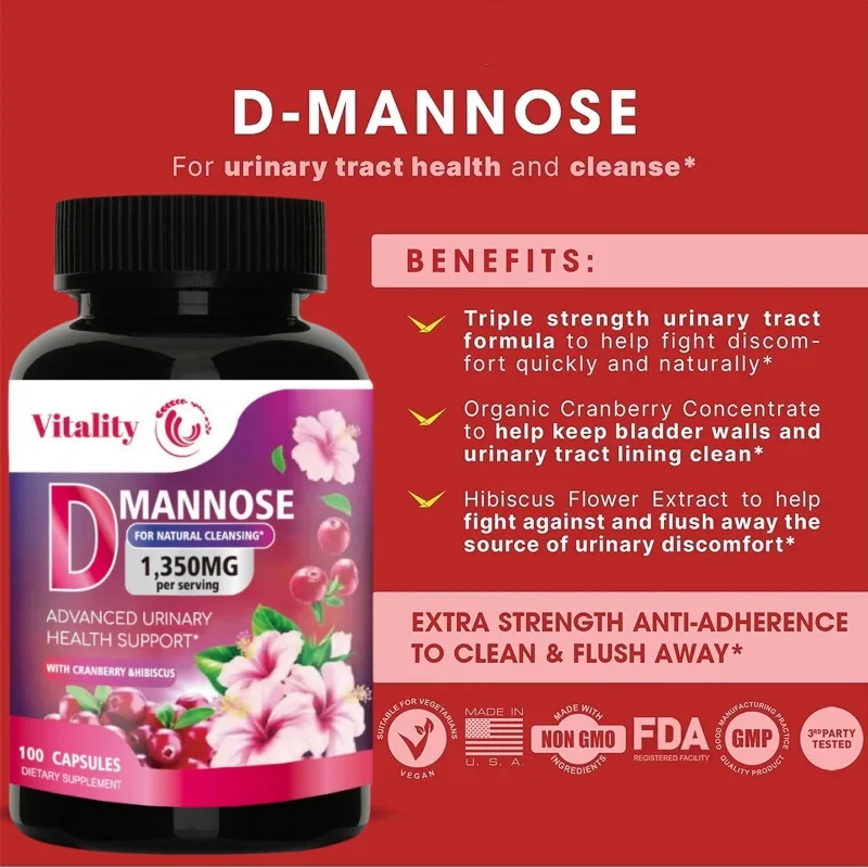 Vitality D-Mannose, мочевая формула для здоровья, органический порошок из клюквы и гибискус, здоровый пузырь, быстрая детоксикация