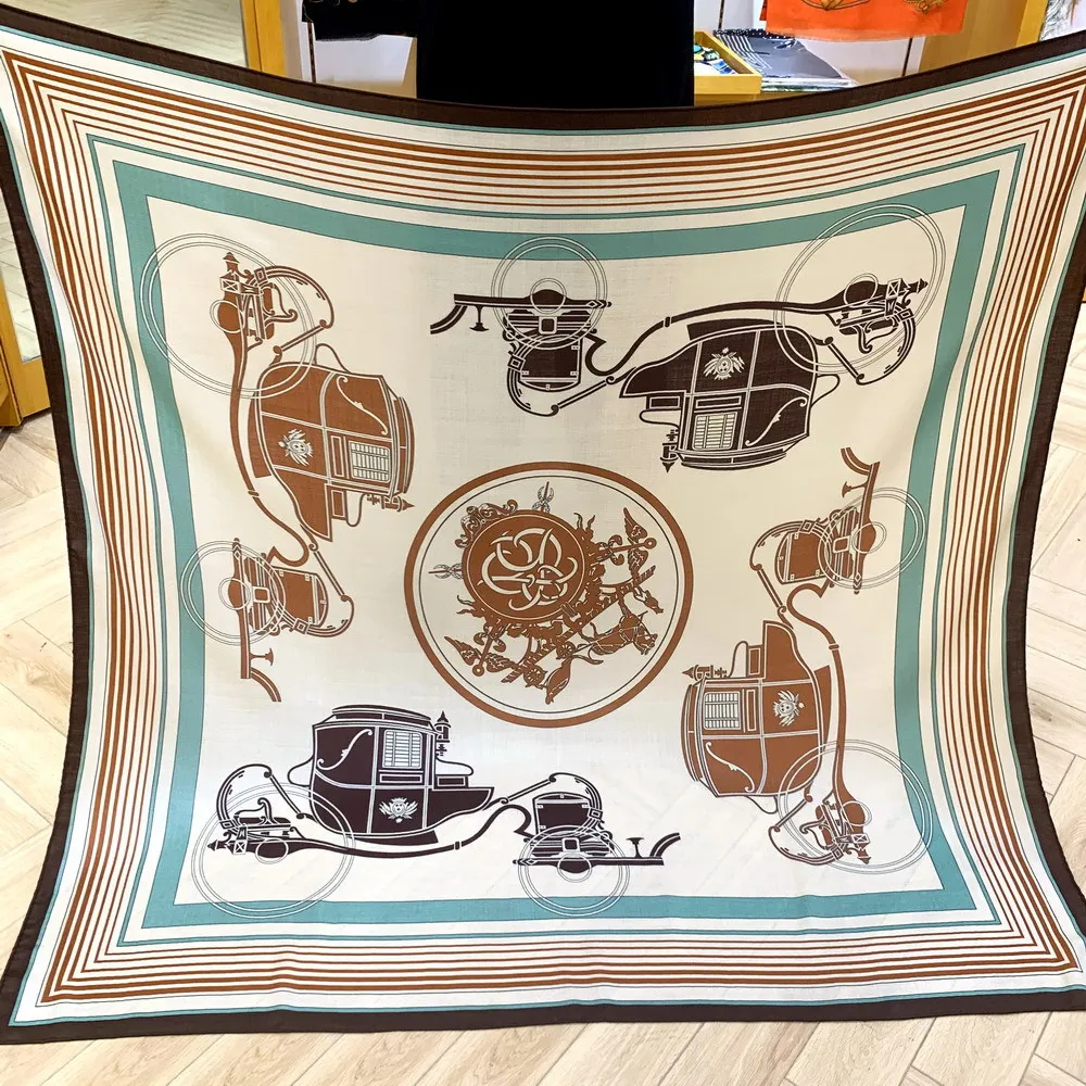 High-end and Elegant Women Fine Seal Book Collection Chapter Print Quality Silk Wool Hand-rolled Edge Large Square Scarf Shawl