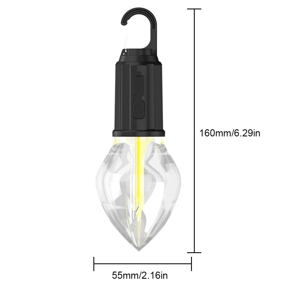 LED Camping Light Type-C USB Rechargeable Waterproof 400mAh 100LM Tent Light with Hook 3 Modes Outdoor Night Emergency Lighting