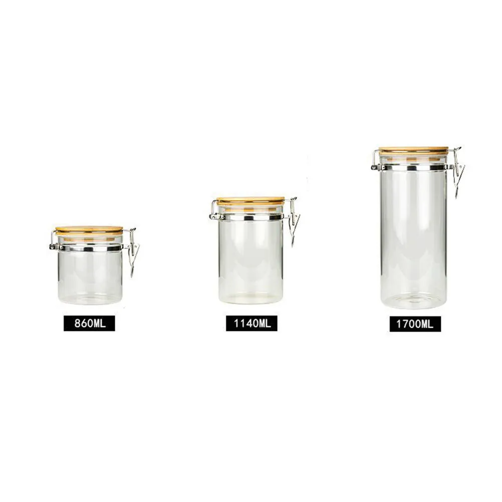 Glass Airtight Storage Jar with Bamboo Lid and Metal Lock Clip (1420ml)