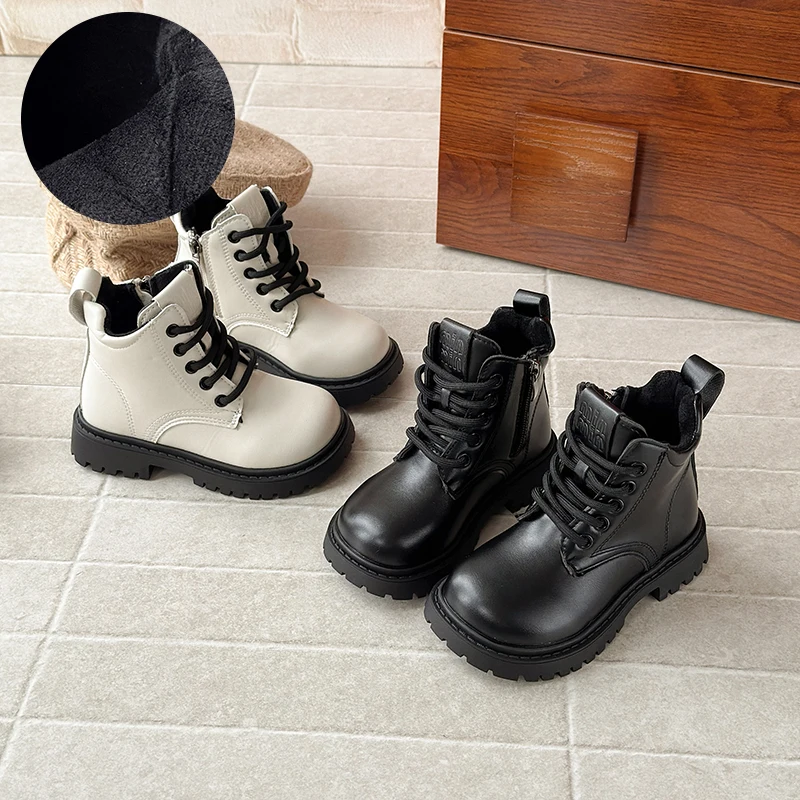 

2025 Winter New Children's Boys Girls Simple Versatile Lightweight Non-slip Short Boots Princess Neutral Casual Leather Boots