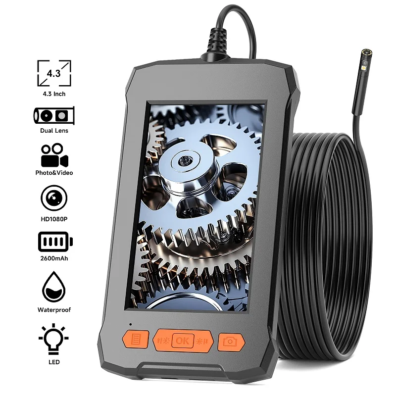 4.3'' IPS Screen Industrial Endoscope Camera HD1080P Single Dual Lens Video Car Inspection Borescope with LEDs Waterproof Probe
