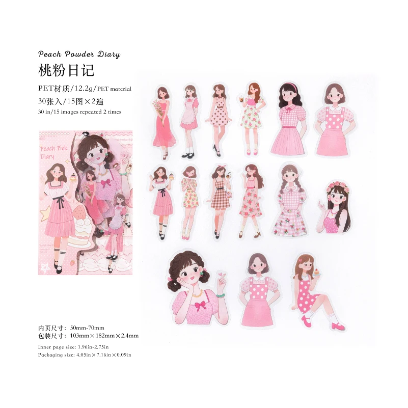 30 stuks/pak Slow Life Girl Stickers, esthetische stickerlabels, decoratief dagboekalbummateriaal, scrapbooking benodigdheden