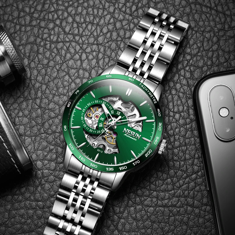 Jam tangan mekanik pria NESUN, jam tangan mekanik otomatis penuh, jam tangan mekanik pria, jam tangan mekanik pria