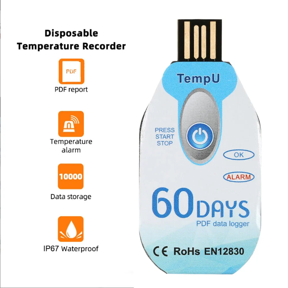 Waterproof USB 2.0 PDF Disposable Temperature Data Logger 30/60/90 Day Logger Cold Chain Thermometer Recorder For Biological