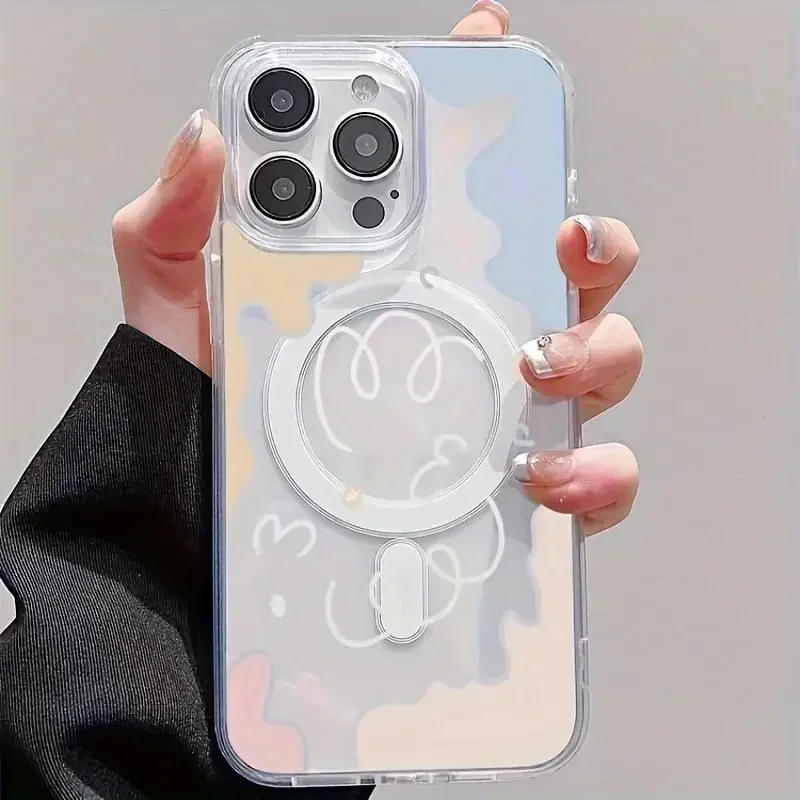 Color Blocking Cloud Lines Graffiti Phone Case For Magnetic iPhone 17 AIR 16 E 15 PLUS 14 13 MINI 12 11 PRO MAX Shockproof Cover
