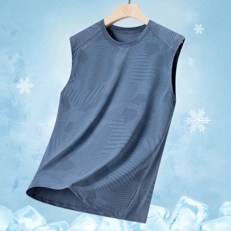 Summer Ice Silk Vest T-shirt Men's Camouflage Quick-drying Elastic Outdoor Sports Thin Air-conditioning Casual Sleeveless Jersey