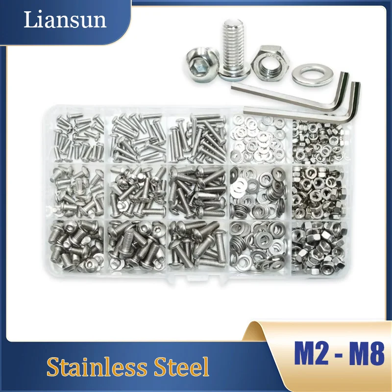 

Hex Socket Button Head Screw Bolts and Nut Set M2 M2.5 M3 M4 M5 M6 M8 304 Stainless Steel Allen Hexagon Socket Button Head Screw