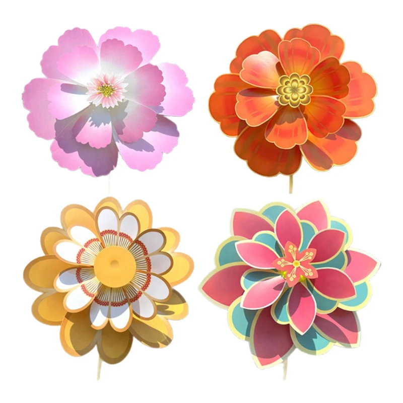 

Цельная цветочная вертушка, двухслойная ветряная мельница в форме цветка, украшение сада, реквизит для фотосессии, кол, вращающийся газон