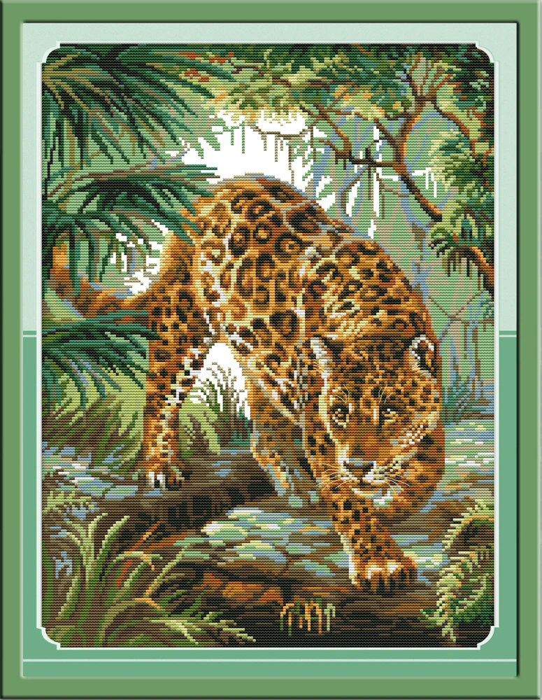 Cross-stitch Complete Set Jungle leopard Kit Stamped Printed Counted Unprinted Cloth DMC Needlework Home Decor