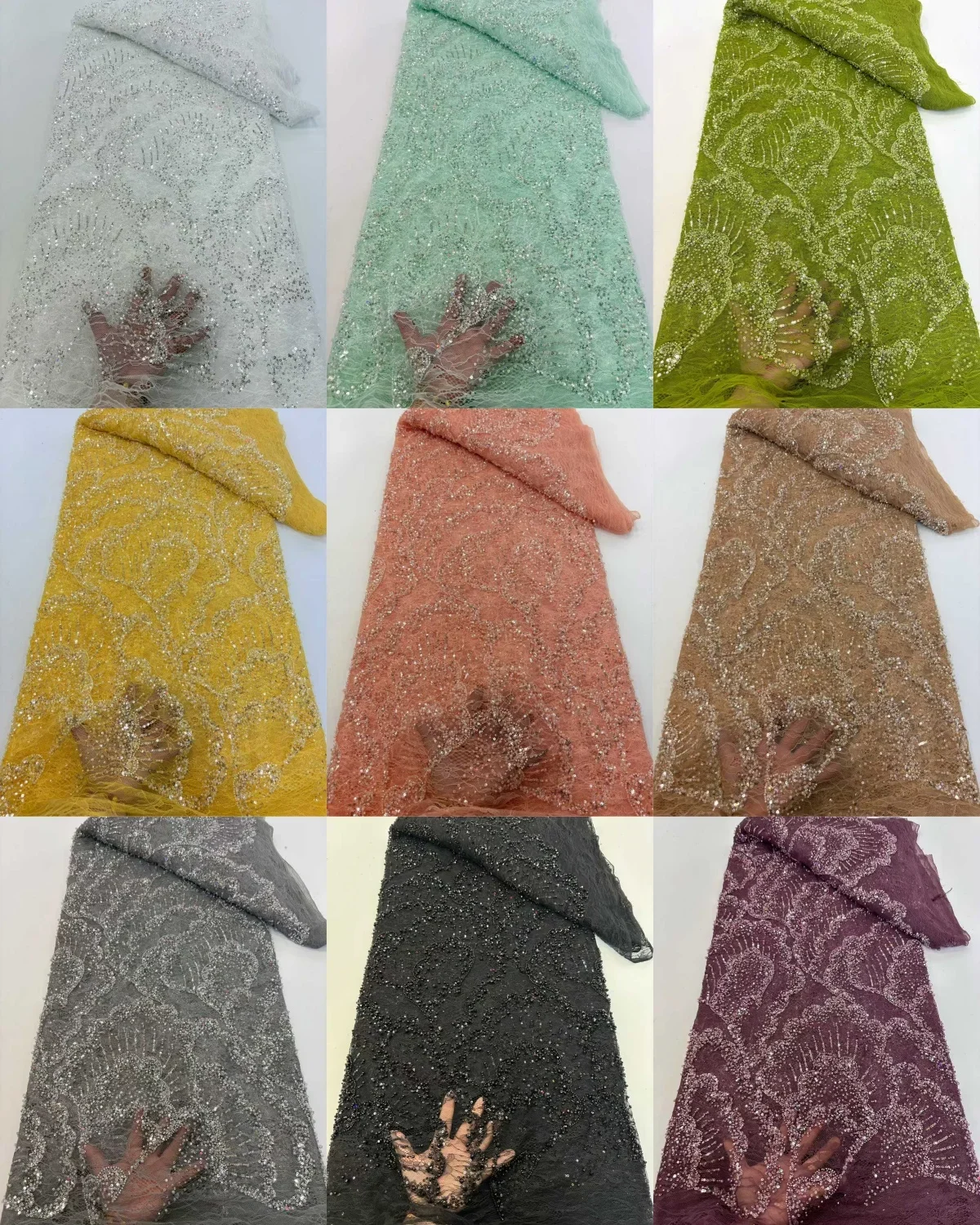 Kain Renda Afrika 5 Yard Kain Renda Nigeria Bersulam 2025 Kualitas Tinggi Renda Tulle Chantilly untuk Menjahit Gaun AH1691