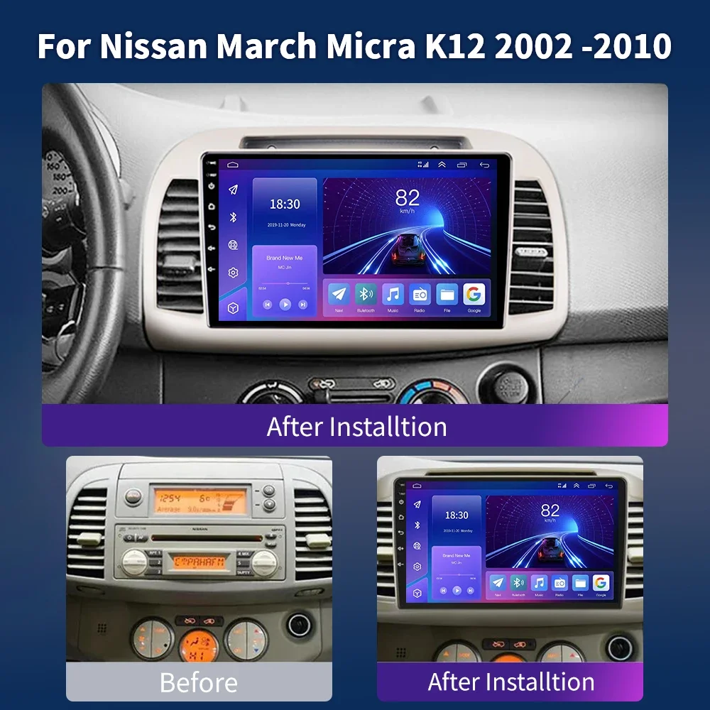 For Nissan March Micra K12 2002 -2010 Multimedia Car Radio Stereo WIFI Wireless Carplay Android Auto Navigation 4G BT Android 13