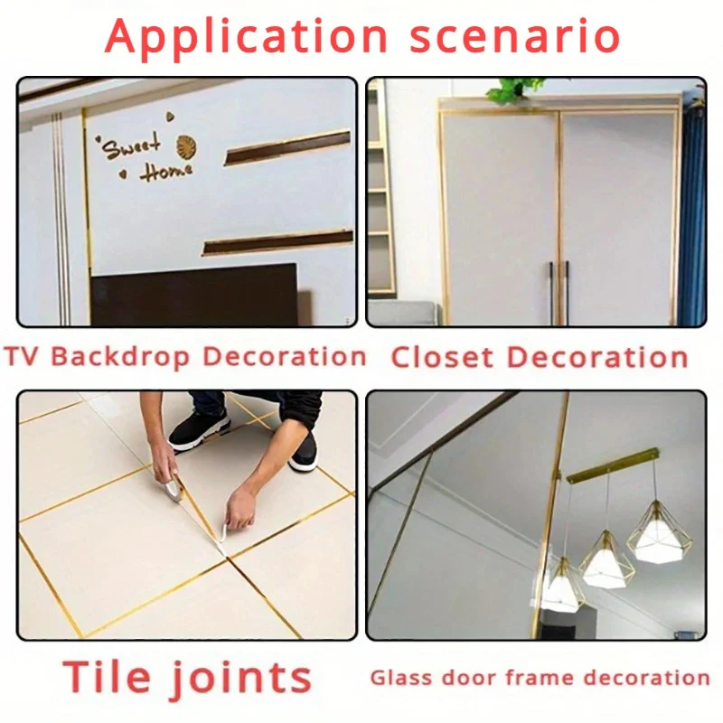 الشريط الذهبي سيراميك بلاط الأرضيات التماس ختم الشريط سقف الجص خط الجمال حافة خط ذاتية اللصق خزانة باب الخزانة #3