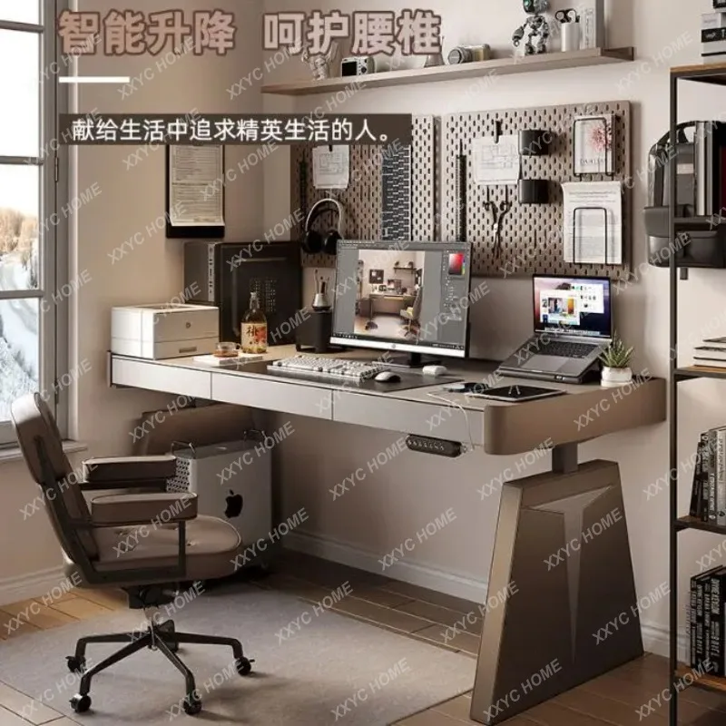 

HIntelligent electric lifting table high-end saddle leather integrated desk