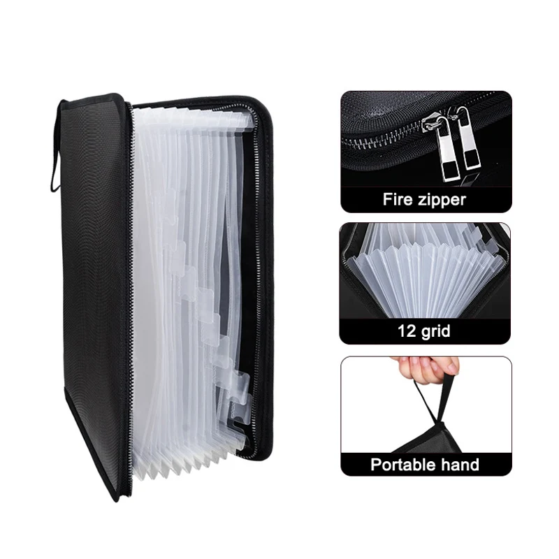 

12 Grids Fireproof File Folder Portable Filing Organizer Pouch Liquid Silicone Document Bag for Passports Certificates Photos