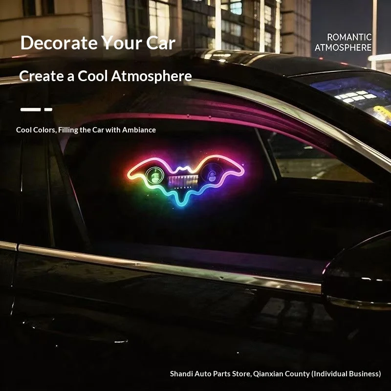 Solar Powered Bat Led Rgb Colorful Car Atmosphere Neon Light Wireless Suction Cup Vibration Light Sensor For Car Decoration
