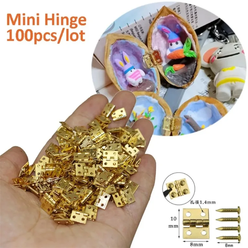 

50/100pcs Mini Copper Hinge with Nail for Jewelry Box Walnut Shell Handicrafts Handmade Decoration Foldable Small Model 8*10MM