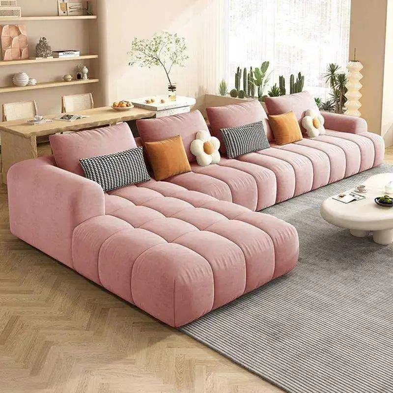 Coofull Custom Size Compressed Fabric Sofa Set Boucle Upholstery Solid Wood Frame L Shape Vacuum Compression Wholesale Furniture